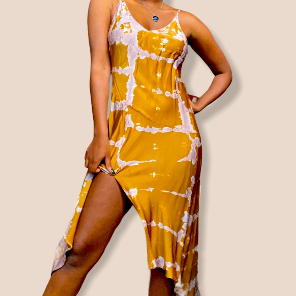 YFB yellow and white slip dress